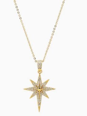 Adina Eden Gold Plated Pave Starburst Pendant Necklace NEW